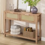 Garvee console en rotin avec 2 tiroirs et �tag�re rangement design tress� style ferme pour salon entr�e ...
