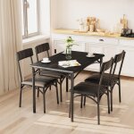 Garvee ensemble 5 pi�ces pour 4 table rectangulaire bois avec 4 chaises rembourr�es id�al cuisine et ...