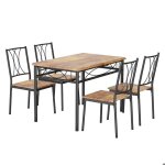 Garvee ensemble 5 pi�ces pour 4 table rectangulaire m�tal / bois avec 4 chaises id�al cuisine ou salle ...