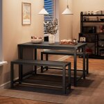 Garvee ensemble cuisine 3 pi�ces pour 4 personnes avec table rectangulaire et 2 bancs id�al salle � manger ...