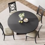 Garvee table salle � manger rond pour 4 - 6 personnes plateau en bois pied central style campagnard noir ...