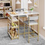 Garvee ensemble table de bar 3 pi�ces avec 2 tabourets rembourr�s pu et table de rangement pour cuisine ...