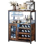 Garvee - meuble de bar � vin - buffet industriel - porte - bouteilles - porte - verres - led - 69x35x92 ...