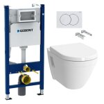 Geberit - pack wc bti duofix + wc suspendu vitra s50 + abattant soft close + plaque blanche + set disolation ...