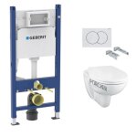 Geberit - pack wc bati - support geberit duofix + cuvette suspendue porcher sans bride + abattant ideal ...