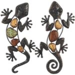 Gecko salamandre set de 2 neuf en mtal brun dco 37cm porte bonheur  suspendre