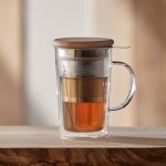 Tasse double paroi - edo - filtre inox - couvercle en bois - design contemporain - 1 pi�ce