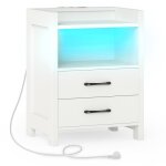 Gianatex table de chevet moderne - led - station de charge - 2 tiroirs - compartiment ouverte - salon ...