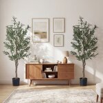 Giantex lot de 2 olivier artificiel de 150 cm - plantes artificielles - pot rempli de ciment - arbre ...