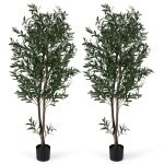 Giantex lot de 2 olivier artificiel de 180 cm - plantes artificielles - pot rempli de ciment - arbre ...