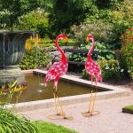 Giantex lot de 2 statues 89 cm de flamant rose de jardin en m�tal d�coration ext�rieure sculpture d?oiseau ...