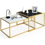 Giantex lot de 2 tables basses gigognes de salontable d?appointsurface marbre + structure en mtal dorestyle ...