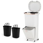 Giantex 38 l poubelle de cuisine avec 4 roulettes - 3 compartiments - couvercles � pression - p�dale ...