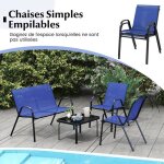 Giantex 4 pcs ensemble de salon de jardin avec 3 chaises en tissuet table basse en verre tremp�pour jardinterr ...