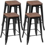 Giantex lot de 4 tabourets de bar empilable avec repose - piedcadre en fer + sige en bois haut 645cmstyle ...