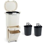 Giantex 42 l poubelle de cuisine avec 4 roulettes - 3 compartiments - couvercles � pression - tiroir ...