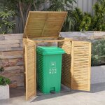 Giantex abri de jardin 120l avec porte verrouillable - cache - poubelle en bois avec couvercle relevable ...