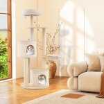Giantex arbre � chat en bois 152 cm avec 2 niches � housse amovible poteaux en sisal coussin lavable ...