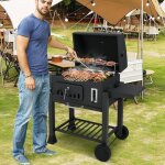 Giantex barbecue � charbon en acier avec roues thermom�tre table lat�rale pliable plateau � charbon r�glable ...