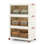 Giantex bo�te de rangement 210 l en plastique - 4 roulettes - 3 bacs de rangement pliables et empilables ...