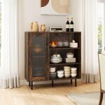 Giantex buffet de cuisine style industriel 3 compartiments ouverts porte - verres � vin �tag�re r�glable ...