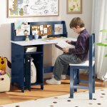 Giantex bureau enfant avec chaise - 90x45x86cm - 1 armoire � porte + biblioth�que dessus + tableau daffichage ...