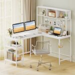 Giantex bureau informatique en l 3 compartiments 2 �tag�re ouvertes cadre m�tal bureau gaming d?angle ...