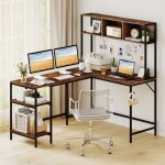 Giantex bureau informatique en l 3 compartiments 2 �tag�re ouvertes cadre m�tal bureau gaming d?angle ...