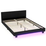 Giantex cadre de lit double rembourr� lumineuses led t�te et pied de lit en bois massif pas besoin de ...