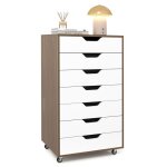 Giantex caisson de bureau avec 4 roulettes commode � 7 tiroirs meuble de rangement moderne salon chambre ...
