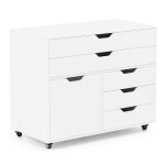 Giantex caisson de bureau avec 5 roulettes - commode � 5 tiroirs - armoire � porte - meuble de rangement ...