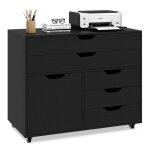 Giantex caisson de bureau avec 5 roulettes - commode � 5 tiroirs - armoire � porte - meuble de rangement ...