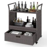 Giantex chariot de bar dext�rieur avec roulettes chariot de service en osier avec plateau en verre tremp� ...