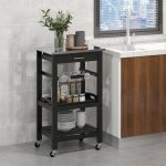 Giantex chariot de service roulant plateau amovible tiroir desserte de cuisine � roulettes pieds en bois ...