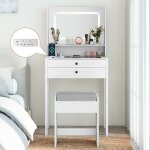 Giantex coiffeuse avec tabouret - lumi�res led - miroir - 2 tiroirs - station de charge - plateau en ...