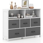 Giantex commode � 5 tiroirs pliables ��tag�res ouvertes meuble de rangement pour chambre salon 100 x ...