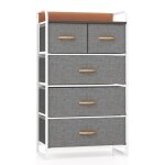Giantex commode � 5 tiroirs en tissu pliables cadre en m�tal meuble de rangement pour chambre couloir ...
