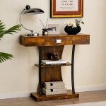Giantex console meuble entre - tiroir et 3 tages - table de console en bois - style industriel - cadre ...