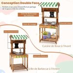 Giantex cuisine exterieur enfant double face jouet de cuisine enfant en bois divers accessoires pour ...