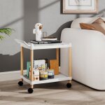 Giantex desserte de bureau roulant � 2 niveaux avec pieds en bois de h�tre - roulettes verrouillables ...