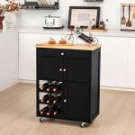 Giantex desserte de cuisine � roulettes plateau en bois dh�v�a tiroir porte - bouteilles armoire � portes ...