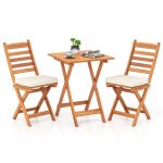 Giantex ensemble bistrot pliant 3 pi�ces en bois dacacia avec coussins dassise amovibles table carr�e ...
