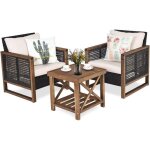 Giantex ensemble salon de jardin ext�rieur en bois et r�sine 2 fauteuils avec coussin et table basse ...