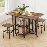 Giantex ensemble de table � manger 3 pi�ces - table � roulettes avec plateau pliante et 2 tabourets - ...