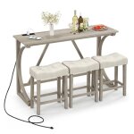 Giantex ensemble de table � manger 4 pi�ces - table de bar avec 3 tabourets - station de charge - cadre ...