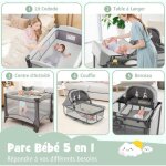 Giantex lit parapluie b�b� 0 � 36 mois - lit pliant hauteur r�glable parc b�b� 5 en 1 - table � langer ...