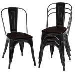 Giantex lot 4 chaises salle  manger empilable - cadre en fer / sige en bois - style industriel - pour ...