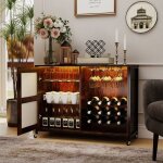 Giantex meuble de bar � vin buffet de cuisine porte - bouteilles & porte - verres lumi�re led r�glable ...