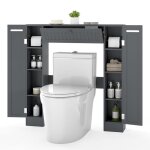 Giantex meuble dessus toilettes wc - 3 portes - 7 compartiments - 2 support - papier - 2 �tag�res r�glables ...