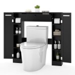 Giantex meuble dessus toilettes wc - 3 portes - 7 compartiments - 2 support - papier - 2 �tag�res r�glables ...